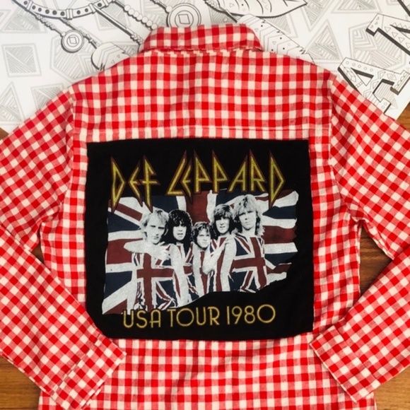 HANDMADE Def Leppard Plaid Flannel - Rock Band Tee - Picture 2 of 6